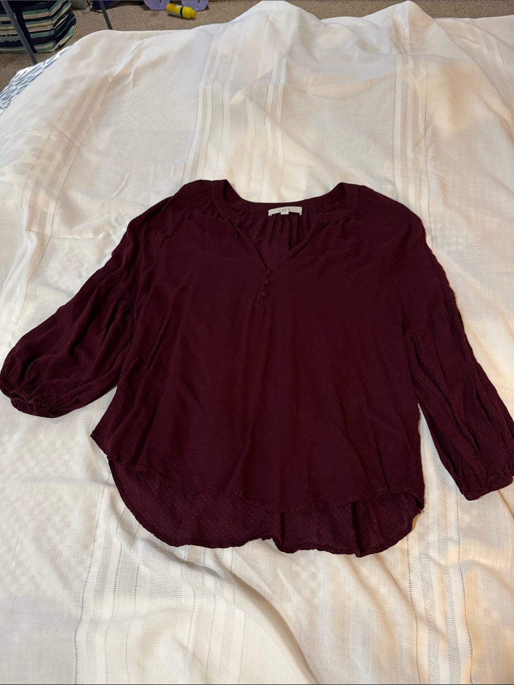 LOFT Women's Burgundy Long-Sleeve V-Neck Blouse